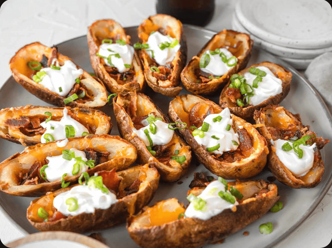 Potato skins, fresh from the oven